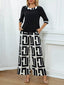 Geometric Print Round Neck Top and Pants Two-Piece Set