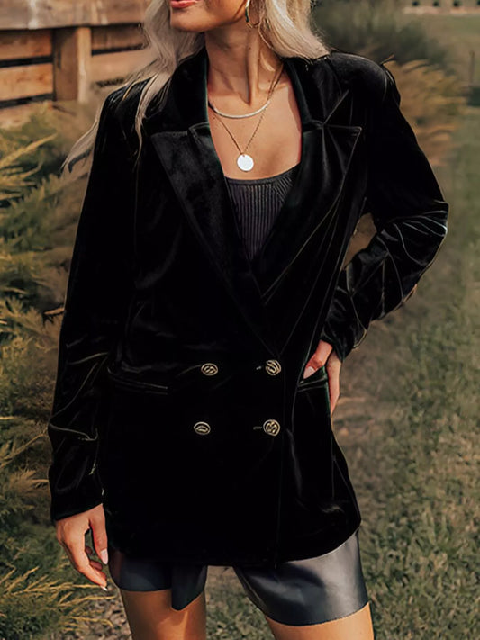 Velvet Lapel Collar Button Up Blazer