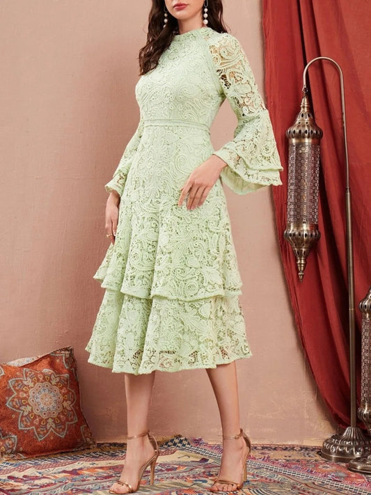 Lace Layered Flare Sleeve Dress