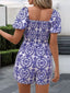 Perfee Printed Smocked Square Neck Puff Sleeve Romper