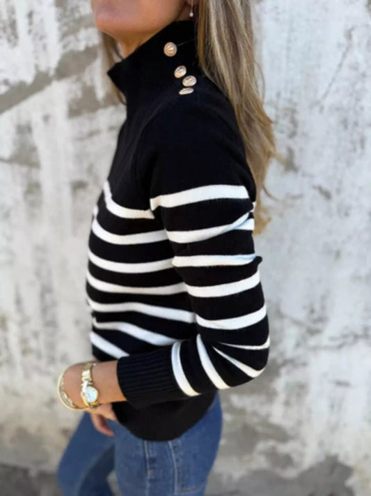 Full Size Striped Turtleneck Long Sleeve Sweater Plus Size