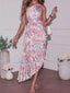 Single Shoulder Floral Pleated Dress