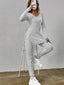 Slit V-Neck Ribbed Top and Pants Set
