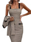 Slit Back Houndstooth Wide Strap Dress