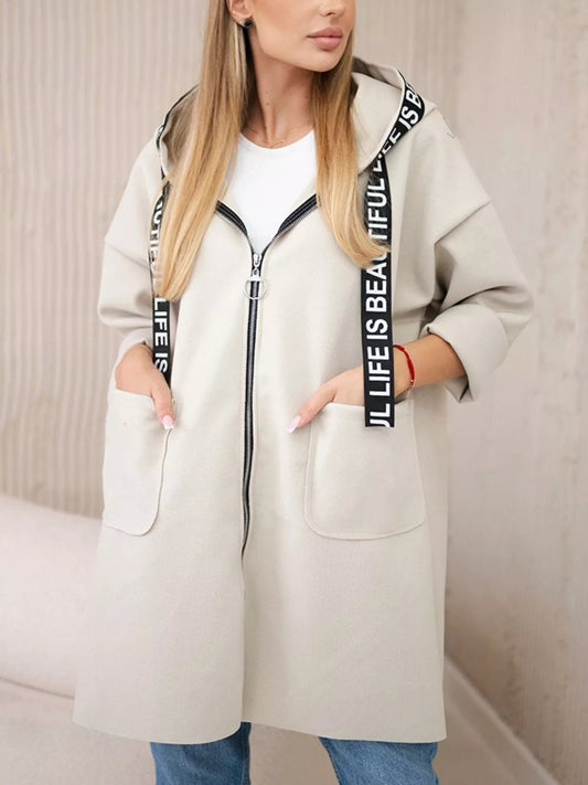 Full Size Hooded Zip-Up Longline Outerwear Plus Size