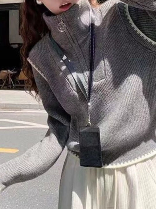 High Neck Half Zip Sweater