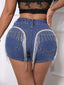 Fringe Back Denim Shorts with Pockets