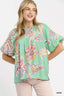 Umgee Paisley Print Puff Sleeve Top