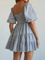 Ruffled Hem Plaid Half Sleeve Mini Dress