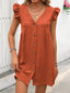 Button Up V-Neck Cap Sleeve Mini Dress