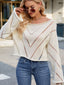 Openwork Boat Neck Long Sleeve Sweater