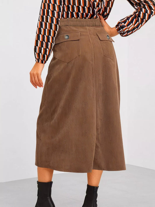 Front Slit Shift High Waist Midi Skirt