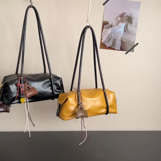 Leather Shoulder Bag with Charm