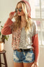 BiBi Popcorn Waffle Knit Hoodie with Print Block Front