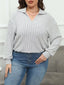 Plus Size Ribbed Knit Polo Collar T-Shirt