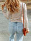 Striped Textured Knit Long Sleeve Tee