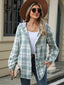 Drawstring Plaid Button Up Hooded Jacket