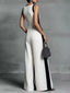 Deep V-Neck Wide-Leg Jumpsuit with Contrast Trim