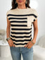 Striped Knit Pocket Detail Cap Sleeve Sweater