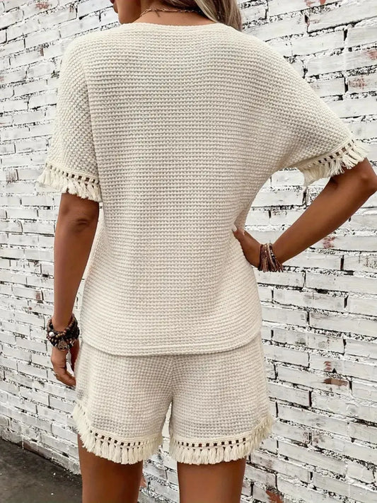 Tassel Round Neck Top and Shorts Set