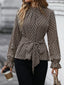 Printed Tie-Waist Flounce Sleeve Blouse