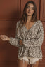 BiBi Leopard Woven Tied Spaghetti V Neck Lslv Top
