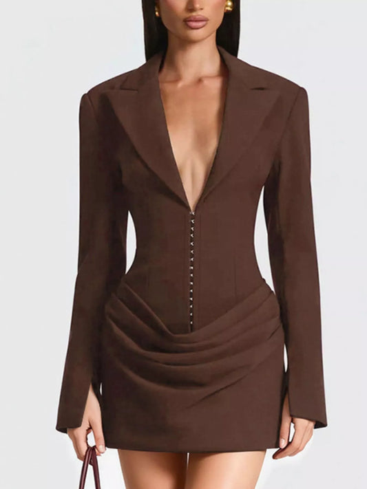 Full Size Blazer-Style Long Sleeve Mini Dress Plus Size