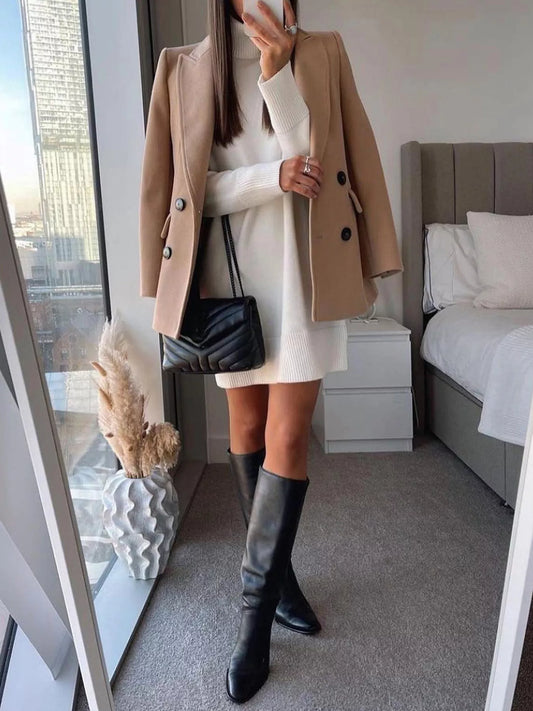 Lapel Collar Double-Breasted Blazer