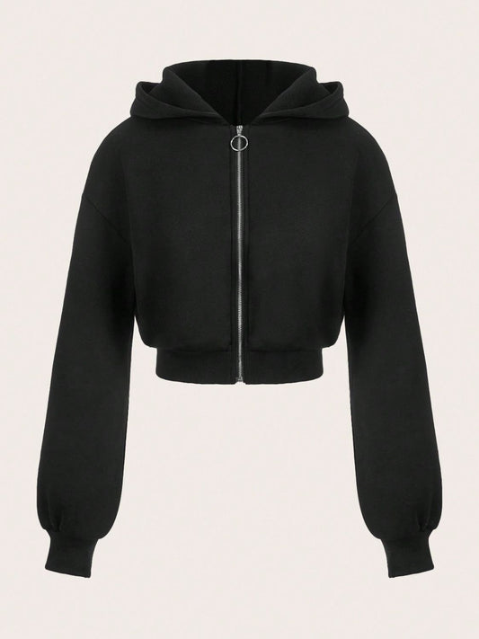 Zip Up Long Sleeve Cropped Hoodie