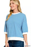 Zenana Striped Contrast Trim Banded Bottom Top