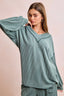 BiBi Two Tone Cord Rib Contrast Stitching V-Neck Top and Pants Set