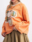Plaid Flower Patched Round Neck T-Shirt