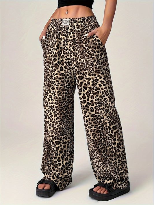 Leopard Wide Leg Pants with Pockets