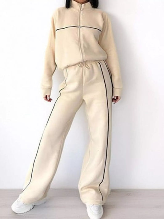 Full Size Zip Up Long Sleeve Top and Pants Set Plus Size