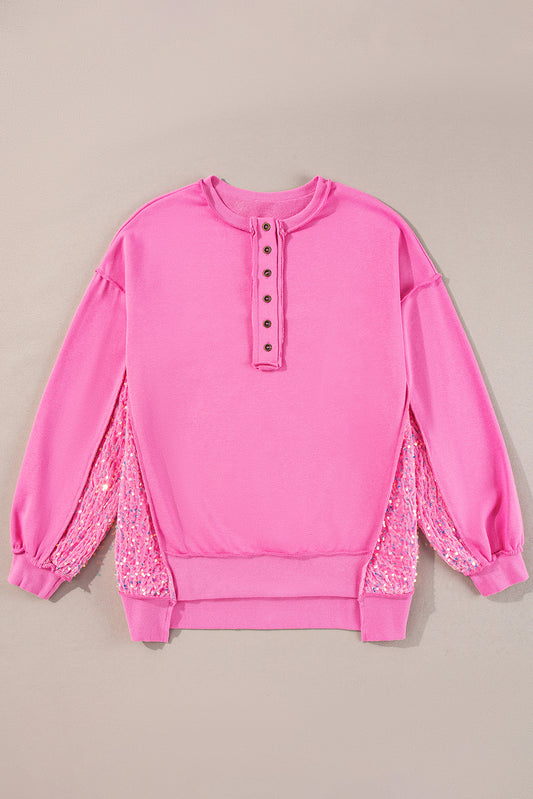 Sequin Half Button Long Sleeve Sweatshirt