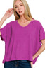 Zenana Ribbed V-Neck Short-Sleeve Knit Top