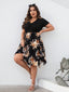 Plus Size Printed Ruched V-Neck Short Sleeve Dress