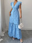 Floral Eyelet Ruffled Cap Sleeve Maxi Dress