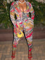 Printed Zip Up Top and Pants Set