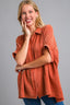 Umgee Full Size Cotton Gauze Mineral Wash Button Down Shirt Plus Size