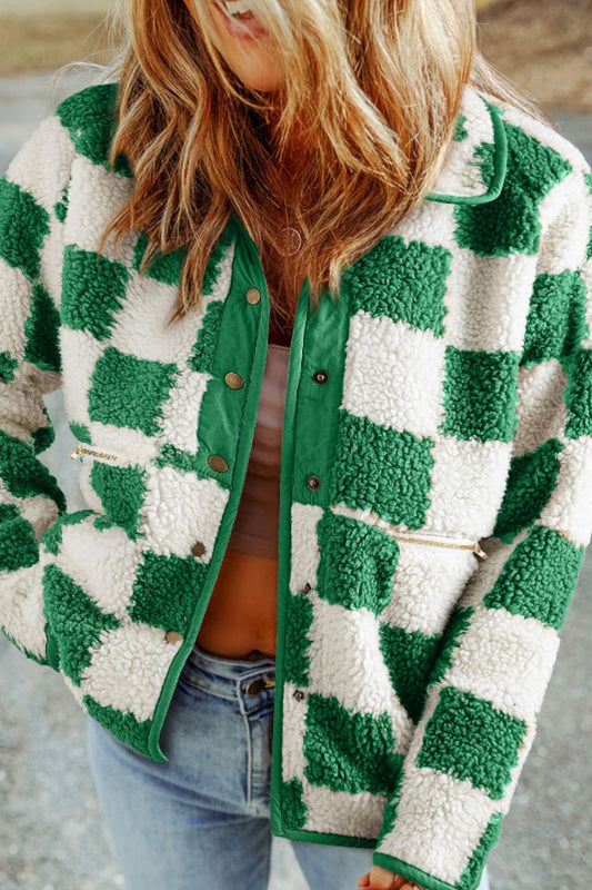 Checkered Snap Down Long Sleeve Jacket