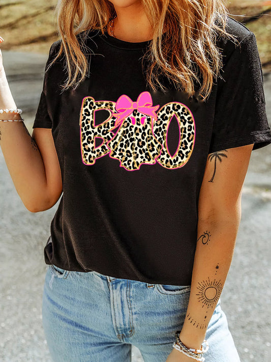 Halloween Ghost Boo Graphic Round Neck T Shirt