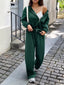 Casual Drawstring Zip Up Hoodie and Wide Leg Pants Set