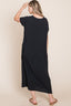 BOMBOM Round Neck Short Sleeve Midi Dress with Pockets