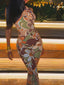 Tropical Print Halter Neck Bodycon Jumpsuit