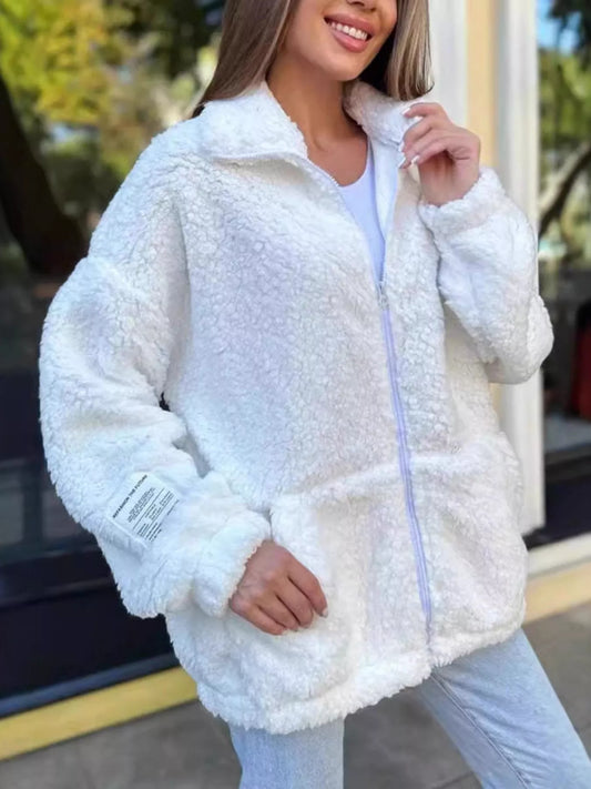Full Size Sherpa Fleece Zip-Up Jacket Plus Size