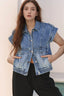 Button Up Cap Sleeve Denim Jacket