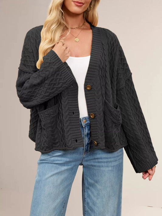 Cable Knit Button-Down Cardigan