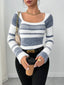 Striped Fuzzy Long Sleeve Sweater