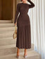 Ruched Long Sleeve Bodycon Midi Dress